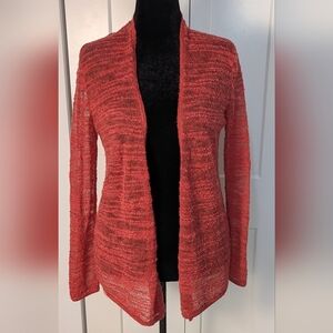 J Jill Open Cardigan Sweater Wool Blend Orange Coral Sz S Minimalist Lightweight